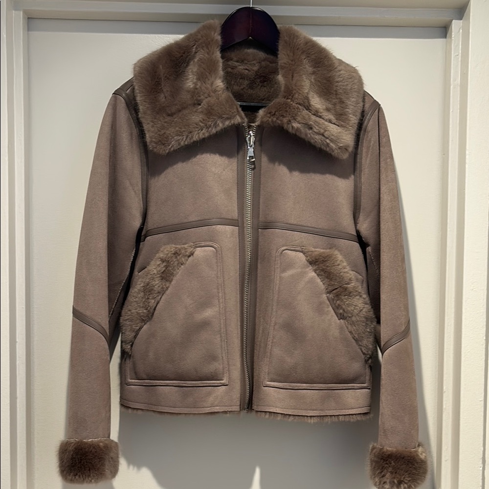 Brown Teddy Jacket with Plush Fur Trim